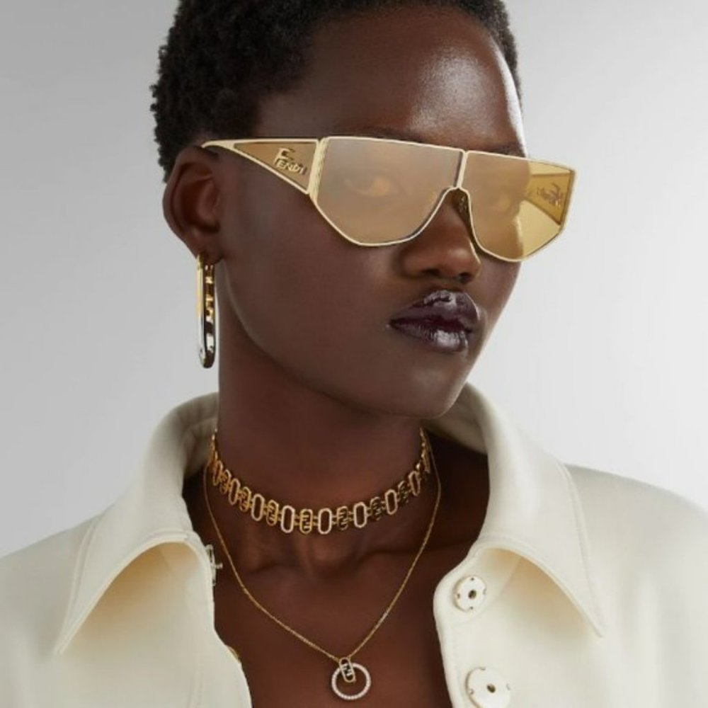 Fendi FE40051U 32G Sunglasses Shiny Gold Solid Yellow Shield Unisex FE 40051U - Picture 5 of 14